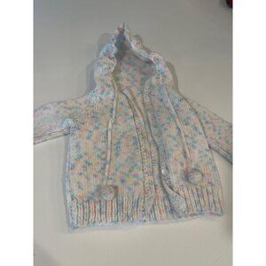 Handmade Baby Hooded Cardigan With Buttons & Multicolor Speckled Knit Design